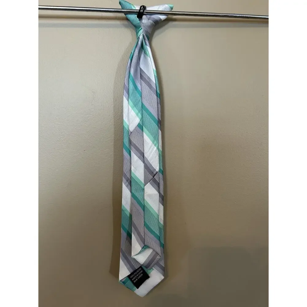 George Boys' Polyester Striped Clip-On Neck Tie Multi 2.5 x 13” Gray Green
